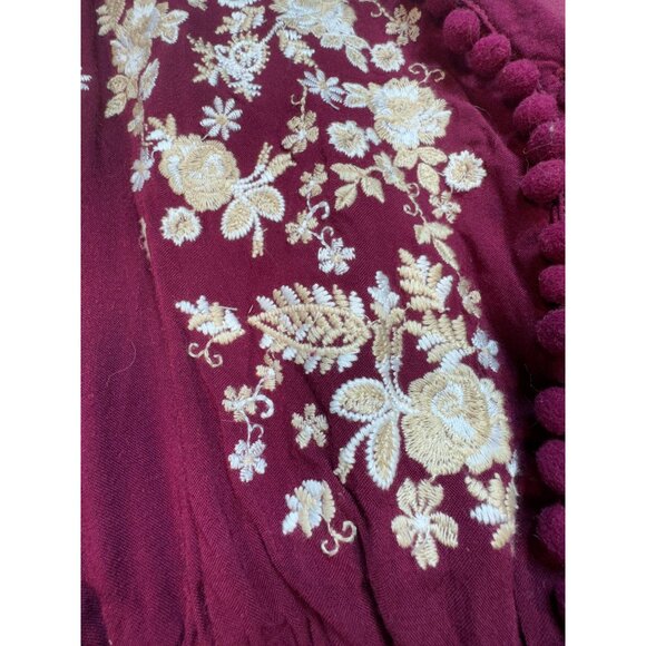 Andree By Unit Womens Embroidered Long Sleeves Maxi Dress Size L Burgundy Boho - Picture 7 of 16